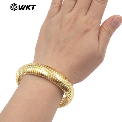WT-B702 Good Quality Simple Design Gold Electroplated Yellow Brass Round Bangles For Ladies Daily All Match Jewelry Accessory