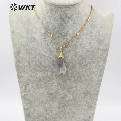 WT-N1343 WKT 2022 Unique Natural Stone Healing Crystal Necklace Irregular Crystal Pendant Gold Chain Women Favorite Necklace