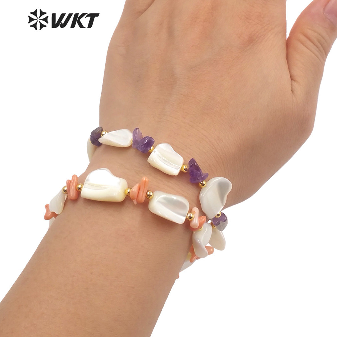 WT-MPB082 Summer Jewelry Natural Shell Beads Design Bracelets Vintage Women Vintage Mixture Shell Bracelet for Party