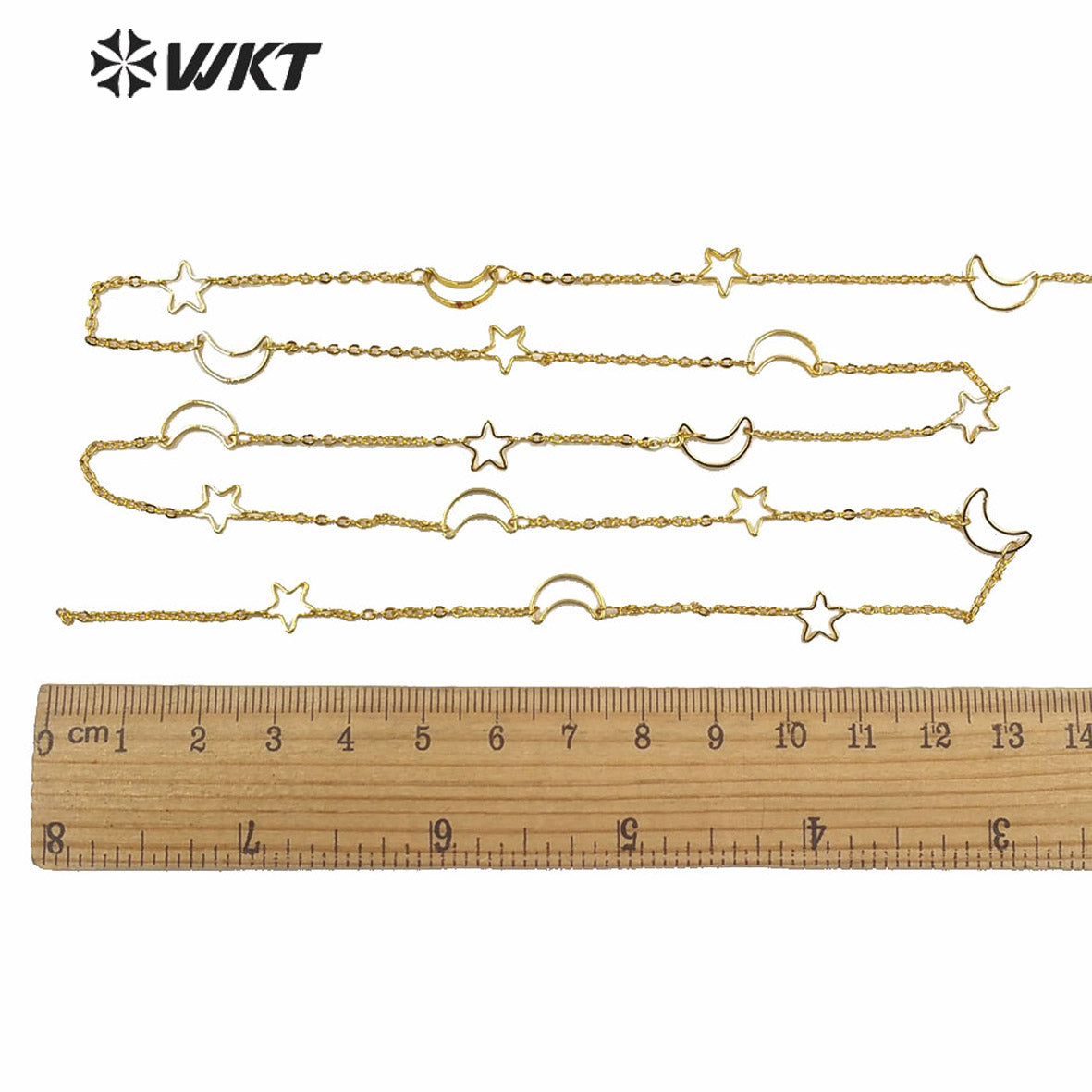 WT-BC140 HOT Women Jewelry Moon and Star Chain for Necklace Gold Plated Sell by Meter Brass Star Chain for DIY CHAIN
