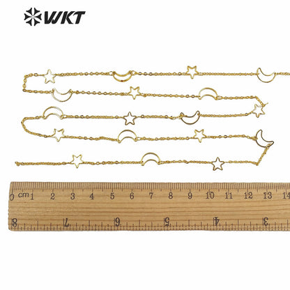 WT-BC140 HOT Women Jewelry Moon and Star Chain for Necklace Gold Plated Sell by Meter Brass Star Chain for DIY CHAIN