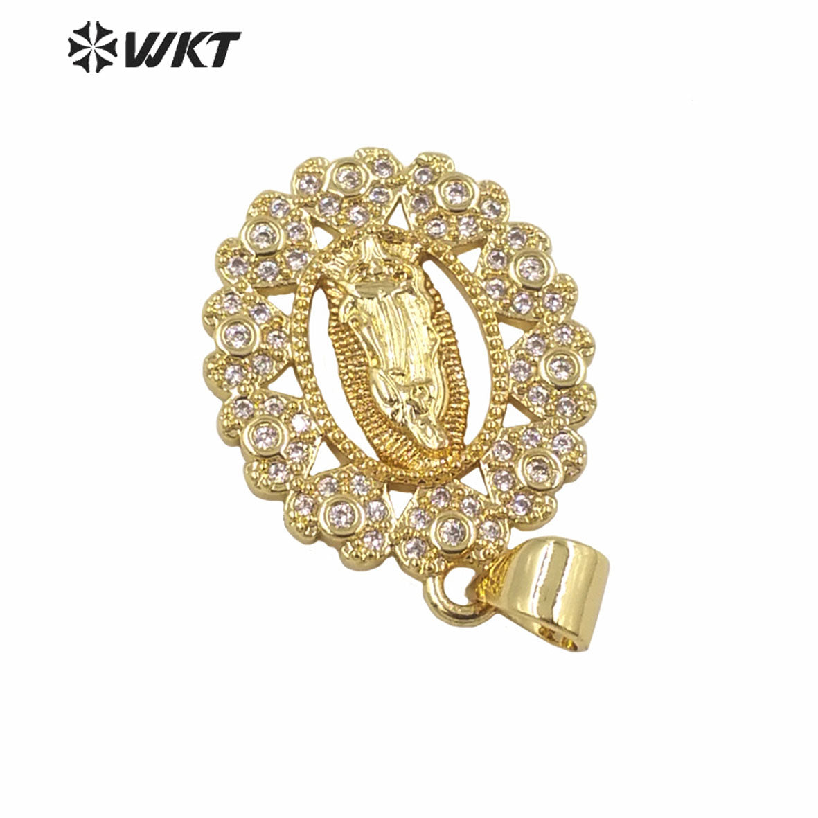 WT-MP284 Newest Vintage Style Colorful Female Deity Shaped Round Shaped Cubic Zircon Madonna Design Pendant
