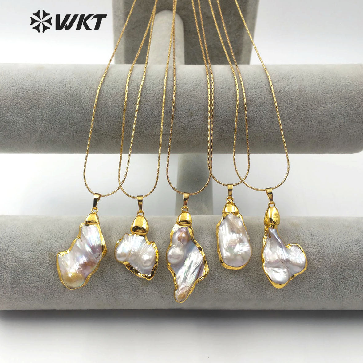 WT-JN066 New Arrival Women's Specific Jewelry Natural Pearl Pendant Back 18K Gold Plated Random Size Pearl Necklace