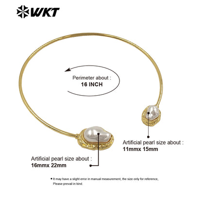 WT-JN362 Simple Luxury Resist Tarnishable Gold Plated Artificial Pearl Women Choker Necklace As Women Party Accessories