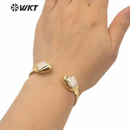 MPB021 WKT Exclusive Double Pearl Gold Bangle 2020 New Popular Adjustable Size Pearl Cuff Bangle Fashion Women Party Bangle
