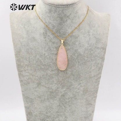 WT-N1347 WKT 2022 Attractive Natural Pink Stone Necklace Long Drop Rose Quartz Necklace for Girls Jewelry Necklace Wedding Party