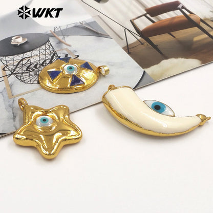 WT-JP451 Peculiar Wholesale Gold Plated Natural Shell Eye Star And Egg Design Charm Pendants As Halloween Gift Making Findings
