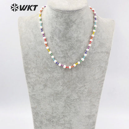 WT-JN204 Wholesale Hand Made Colorful Ceramic Pearl Beads Necklace 16 Inch Long Friend Birthday Gift Necklace