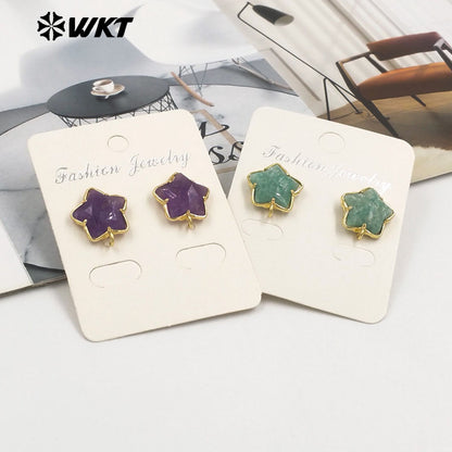 JFE119 Newest Fashion 18K Gold Plated Stone in Prong Setting With One Hoop Star Earring Studs Accessory
