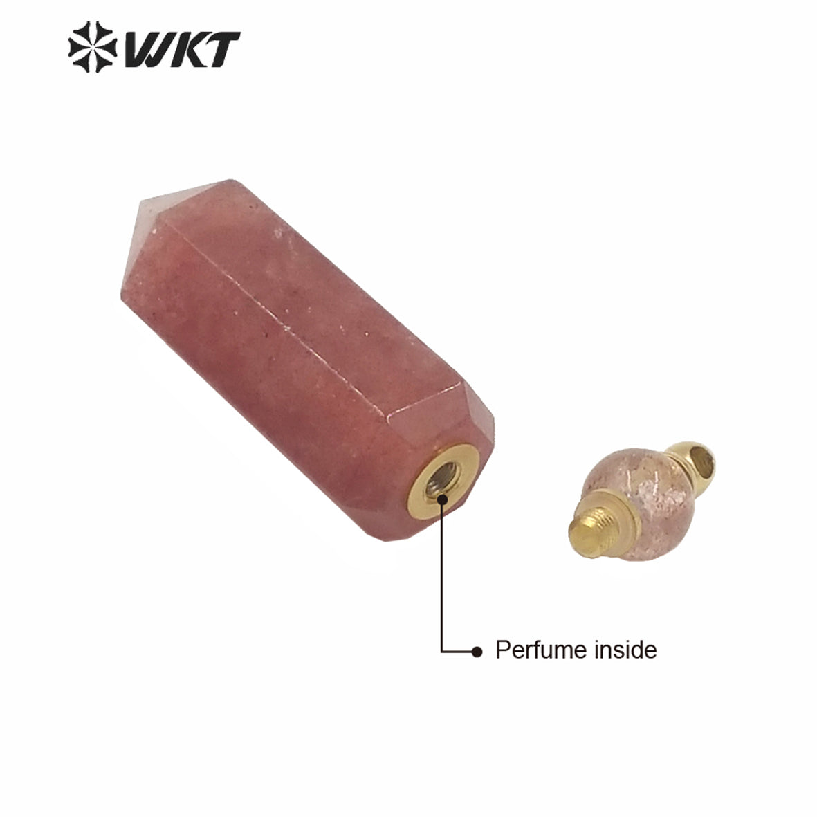 WT-P1584 Wholesale Women Gold Electroplated Spirit Quartz Strawberry Ctrine Stone Pendant Hot New Pink Perfume Bottle Pendant