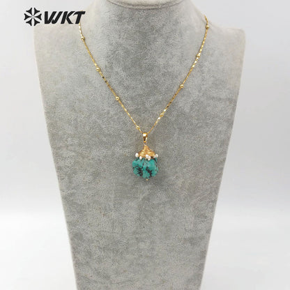 WT-N1153 Natural Turquoises Stone Necklace Howlite With Wire Wrapped Pendant White Beaded Charm Women Fashion Necklace Jewelry