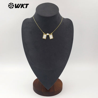 WT-JN393 New Arrival Gold Plated Double Religious Design Pendants With Pearl Necklaces As Women Popular Jewelry Accessory