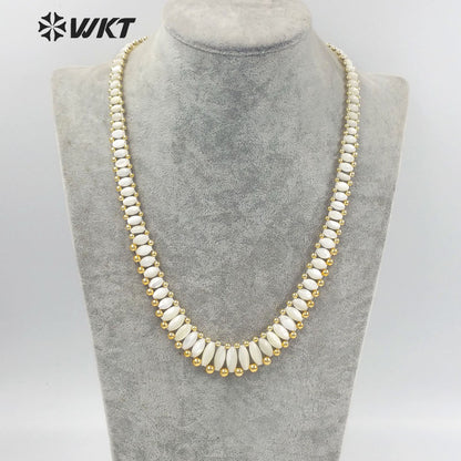 WT-JN223 Handmade Bohemian Natural White Shell Necklace 21 Inch Long Purity Strand Beads Wedding Summer Necklace