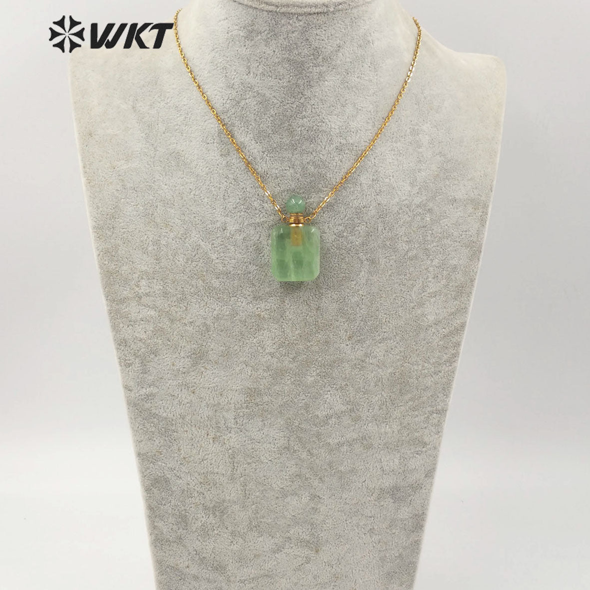 WT-N1190 New Exclusive Design Natural Gemstone Perfume Bottle Necklace in 18k Gold Plated Stylish Perfume Bottle Necklace