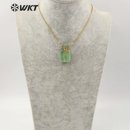 WT-N1190 New Exclusive Design Natural Gemstone Perfume Bottle Necklace in 18k Gold Plated Stylish Perfume Bottle Necklace