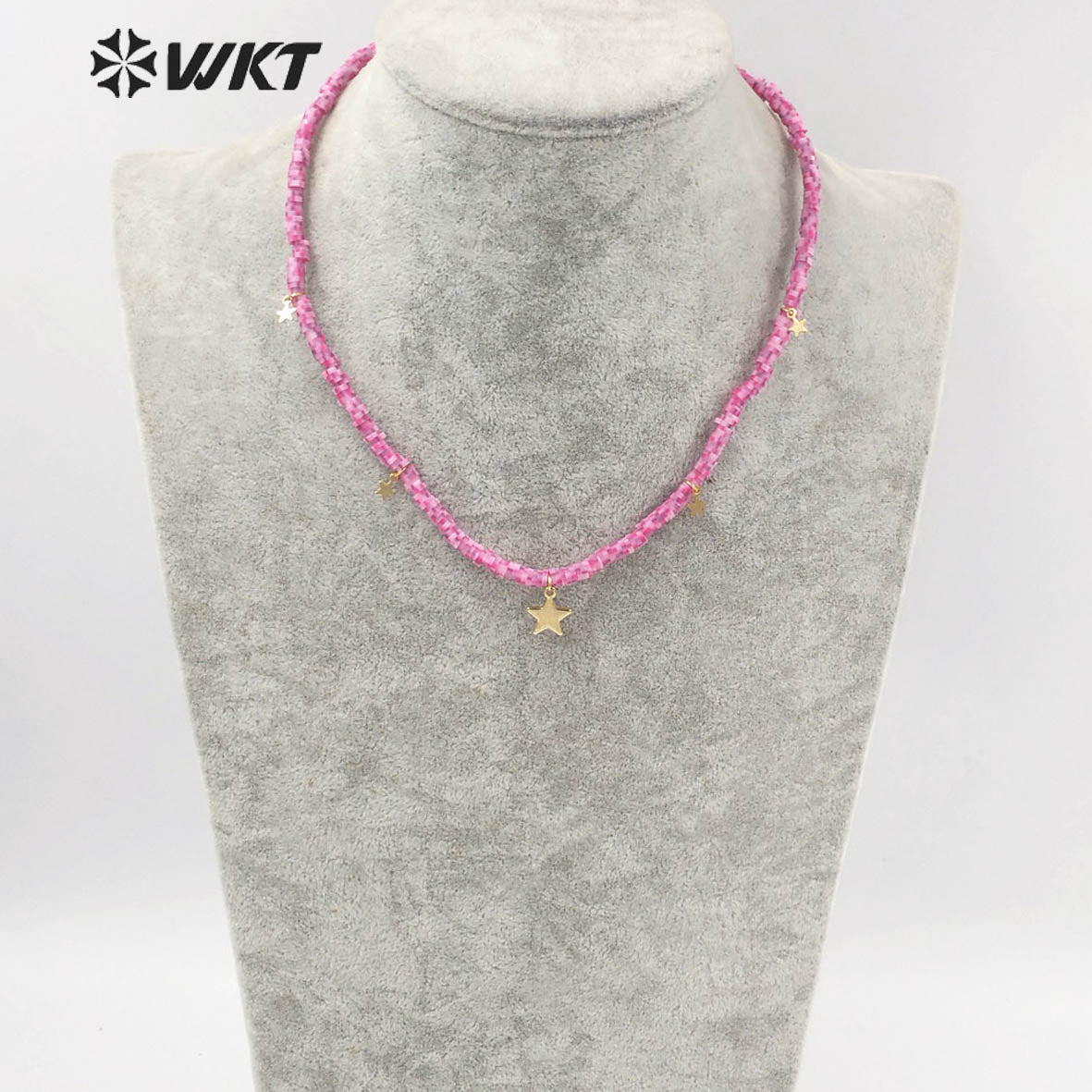 WT-JN197 Wholesale 4mm Resin Magic Color Tiny Star Charm Necklace Elegant pink Simple Necklace for Women Jewelry Chain Necklace