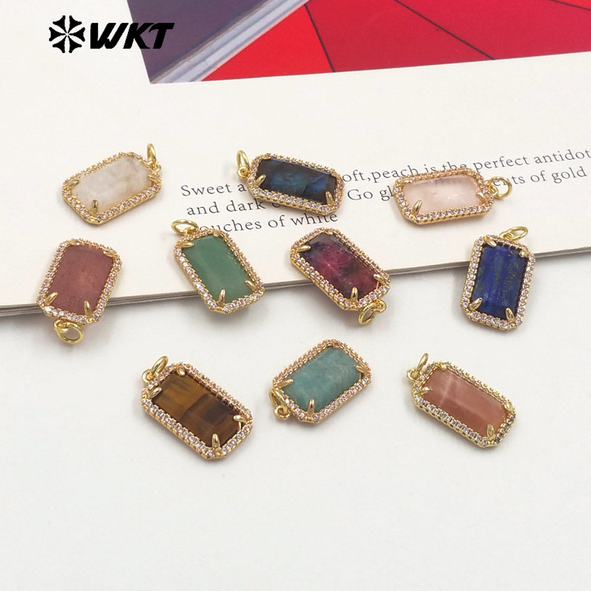 WT-P1973 Wholesale Fashion Gold Plated Cubic Zircon With Prong Setting Long Square Sun Stone Lady Jewelry Pendants