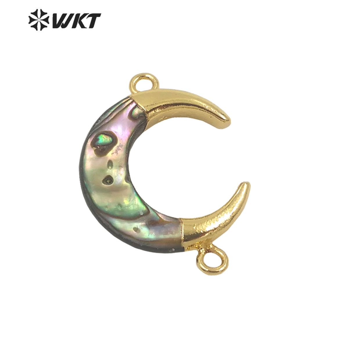 WT-JP271 New Color Fashion Gold Double Loops Natural Abalone Shell Small Crescent Horn Moon Connector for Bracelet Necklace