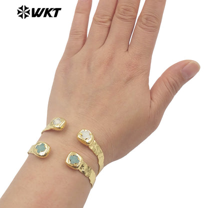 WT-B698 Wholesale Exquisite Women Gemstones Cross Bangles With Gold Electroplated for Daily Jewelry Accessories