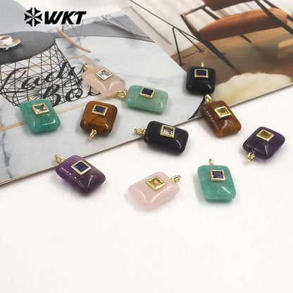 WT-P2020 Cute Wonderful Setting In Colorful Square Zircon Natural Gemstones Pendant For Women Necklace Making Accessory