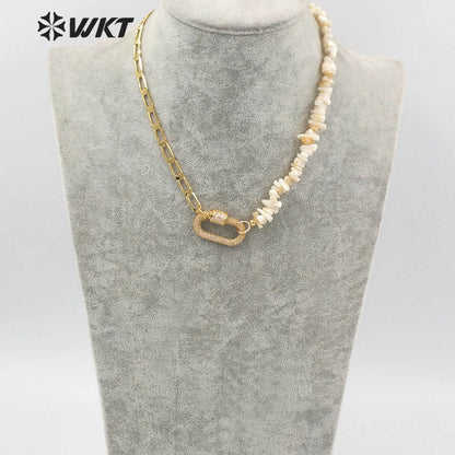 WT-MN976 New Autumn Design Women Vintage Gravel Shell Chain Necklace 18k Gold Plated Clasp Connector Necklace