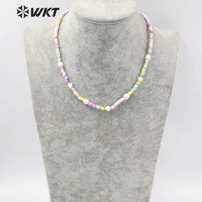 WT-JN202 Amazing rainbow Pearl Beads Necklace Women Handmade Strand Elegant Office Style Necklace for Vacation Wearing