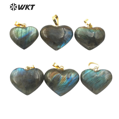 WT-P1506 Elegant Natural Bright Heart Shape Labradorite Pendant Women Fashion Charm Jewelry Labradorite Pendant