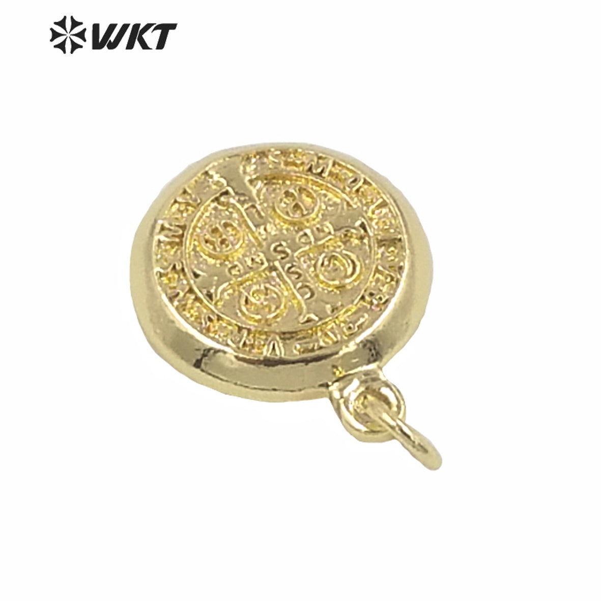 WT-MP153 Wholesales Gold Electroplated Religious Jewelry Jesus Christ Pendant Small Size Round Gold Coin Pendant Jesus Pendants