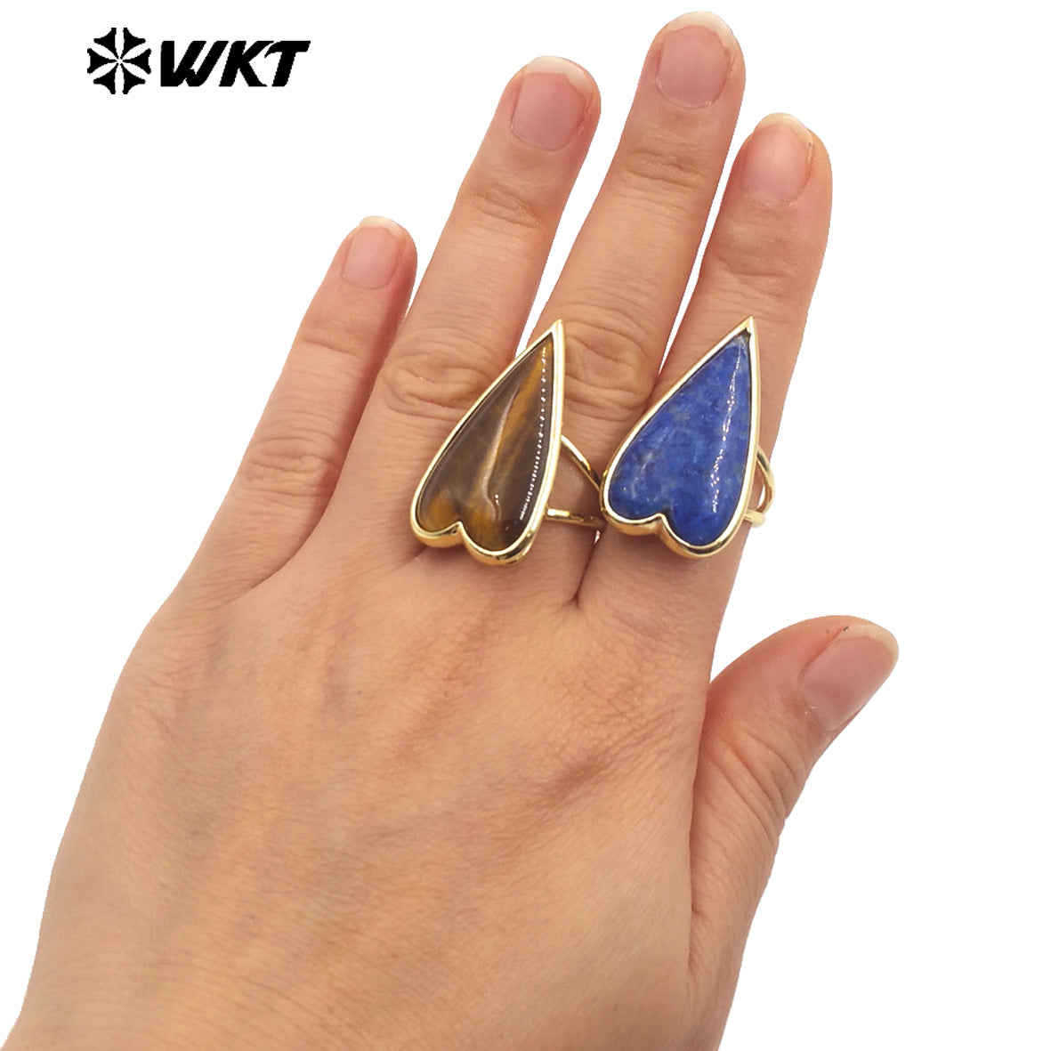 WT-R512 Amazing Long Drop Natural Stone Carved Lovely Heart Rose Quartz Ring for Lady Gift Gold Cute Women Gift