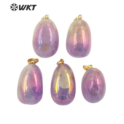WT-P1807 Smooth Irregular Spherical Pendant Aura Electroplating Natural Stone Pendant Colorful Fantasy Natural Quartz Pendant