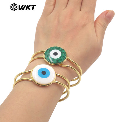 WT-MPB093 Eye of Devil Punk Fashionable 18k Real Gold Resist Tarnishable Europe and America Natural Shell Cuff Bangle