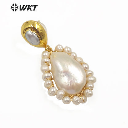 WT-MPE013 Elegant Drop Shape Pearl Earring Women Classic Wire Wrapped Natural Freshwater Pearl Dangle Earring
