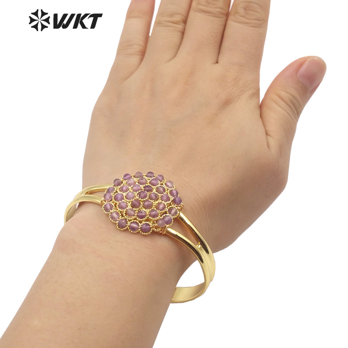 WT-B642 WKT Lovely Fashion Design Trendy Gift for Women Gemstone 18k Plating C Shaped Natural Colorful Gemstone Bracelets