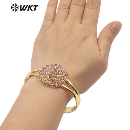 WT-B642 WKT Lovely Fashion Design Trendy Gift for Women Gemstone 18k Plating C Shaped Natural Colorful Gemstone Bracelets