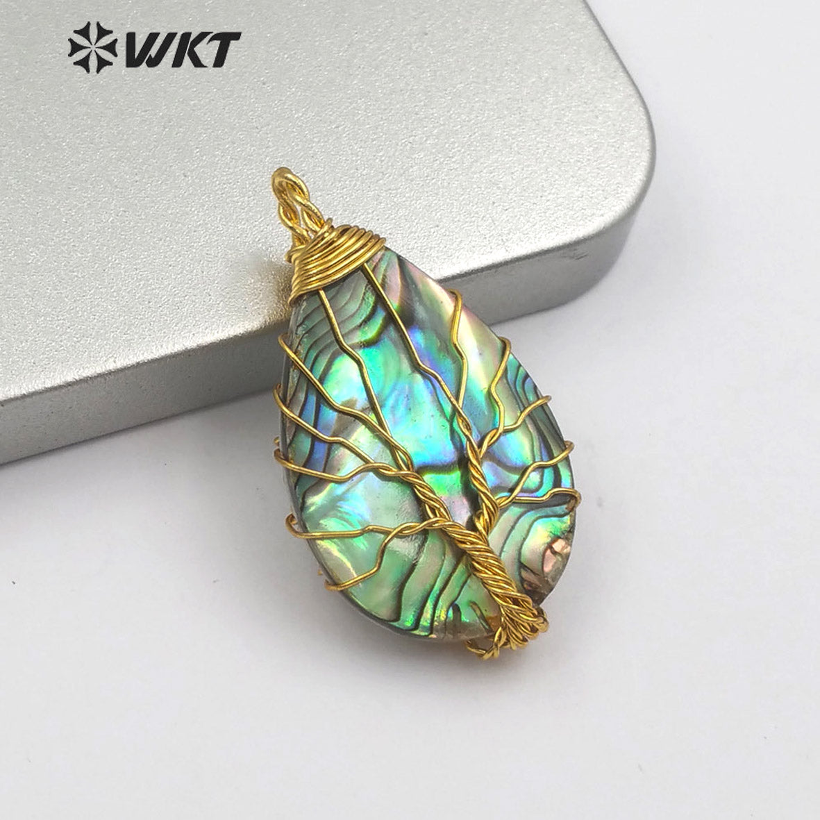 WT-JP147 Hot Sales Hand Make Wire Wrap Teardrop Abalone Shell Pendant Popular Drop Abalone Pendant