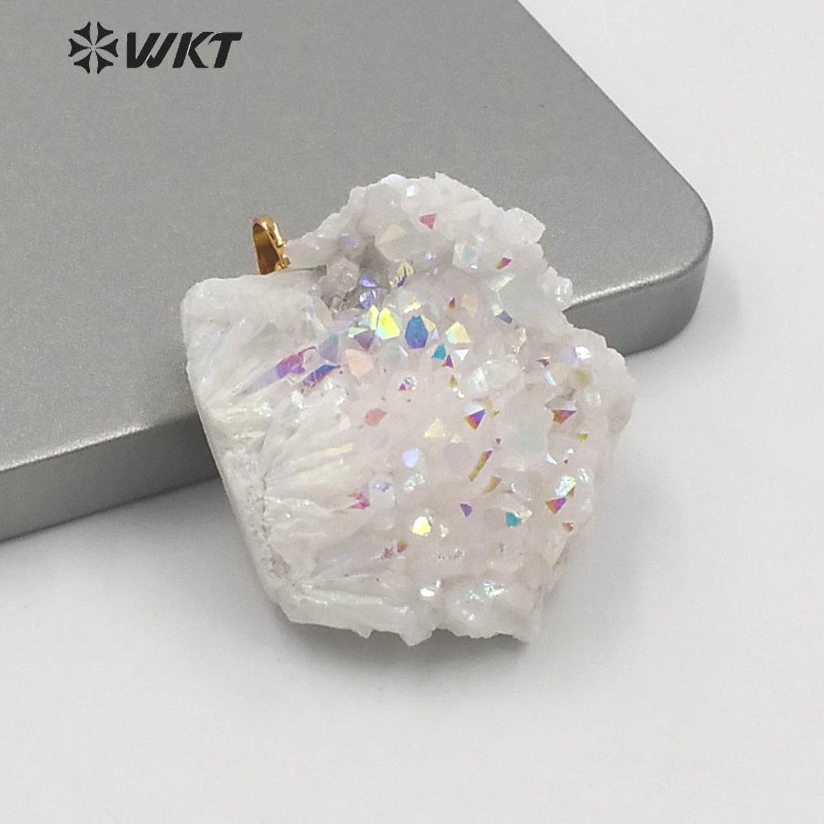 WT-P1561 Amazing rainbow Natural Aura Cluster Quartz Pendant One Single Hoop Druzy Cluster Quartz Angel Pendant