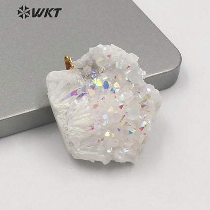 WT-P1561 Amazing rainbow Natural Aura Cluster Quartz Pendant One Single Hoop Druzy Cluster Quartz Angel Pendant