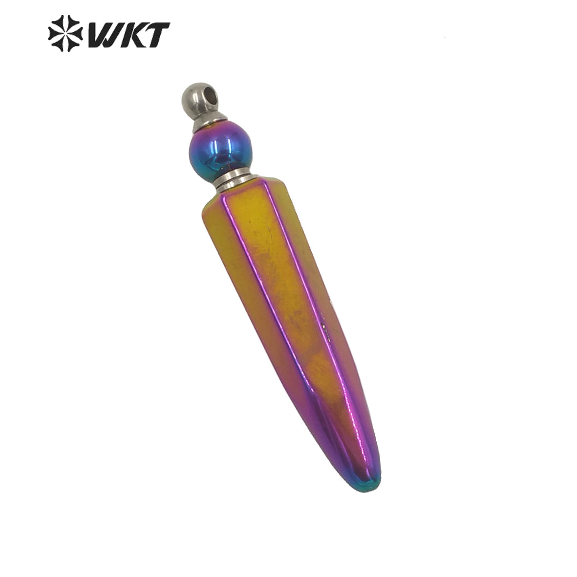 WT-P1643 Wholesale Fashion Rainbow Blue Titanium Bullet Long Perfume Bottle Stone Pendant Women Essencial Oil Bottle Pendant