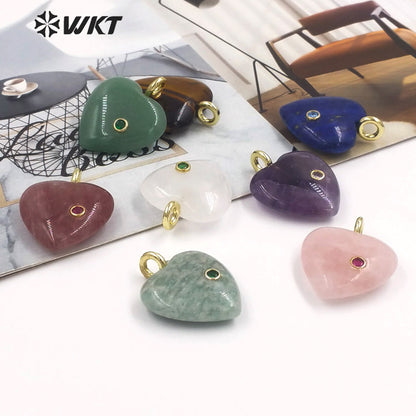WT-P2028 Factory Wholesale Romantic Style Natural Gemstones And Zircon Heart Shape Pendants For Earrings Design Charms