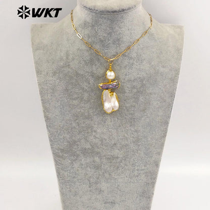 WT-JN335 18K Gold Electroplated Elegant Luxury Natural Irregular Freshwater Pearl Pendant Necklace Anniversary Jewelry