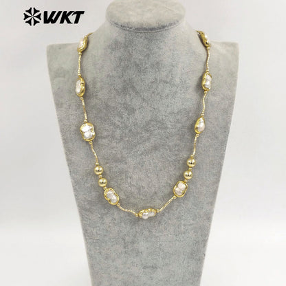 WT-JN321 High Quality Fashion Women 18K Real Gold Plated Resist Tarnished Natural Freshwater Pearl Necklace in Letter 8 Shape