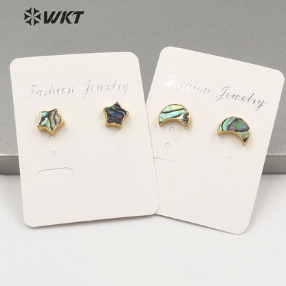 WT-E659 WKT 2022 Special Small Beautiful Natural Abalone Shell Stud Earrings Moon Star Stud Earrings with 18k Gold