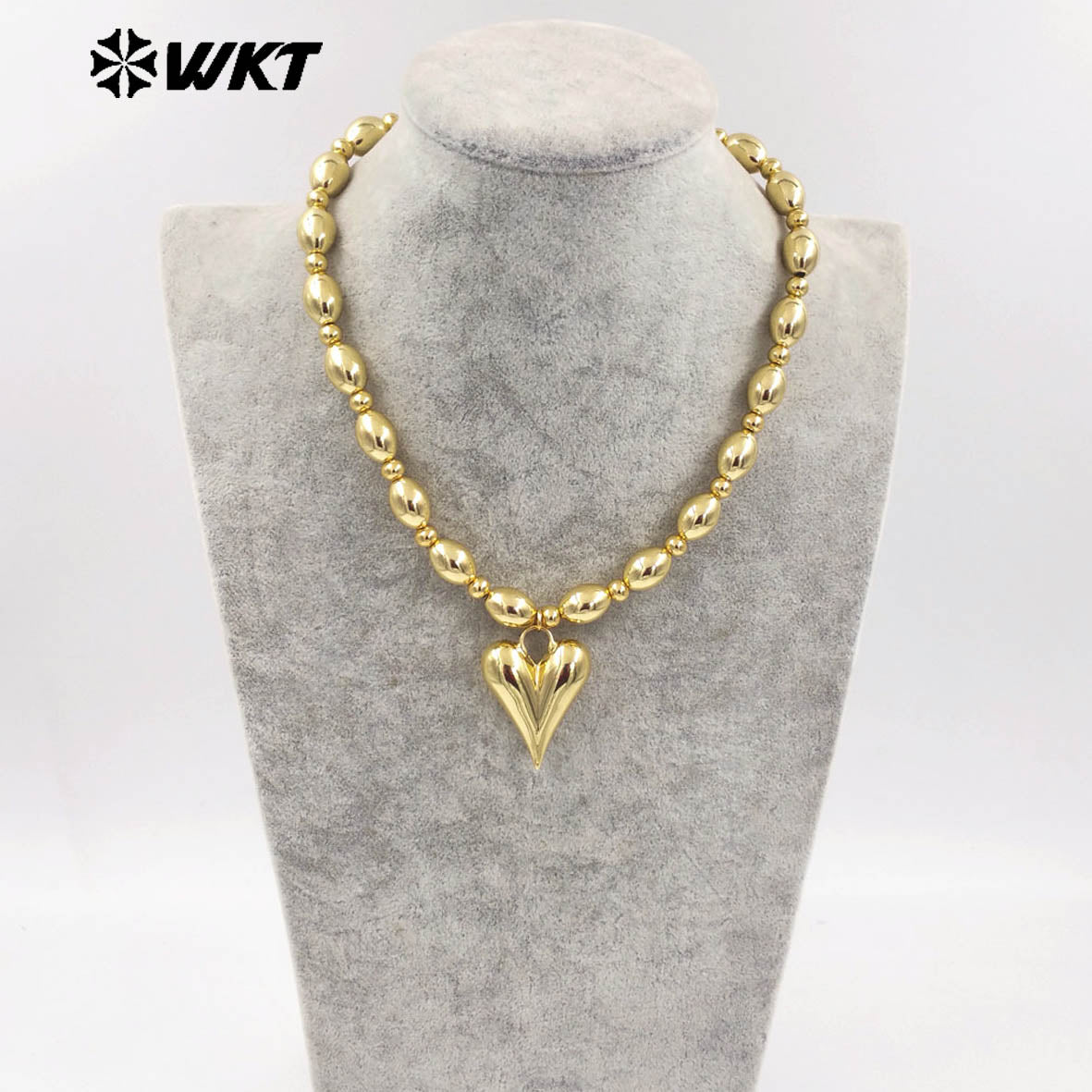 WT-JFN16 Amazing 18K Real Gold Plated Nontarnishable Yellow Brass Hand Strand Beads Bullet Ball Shape Metal Necklace