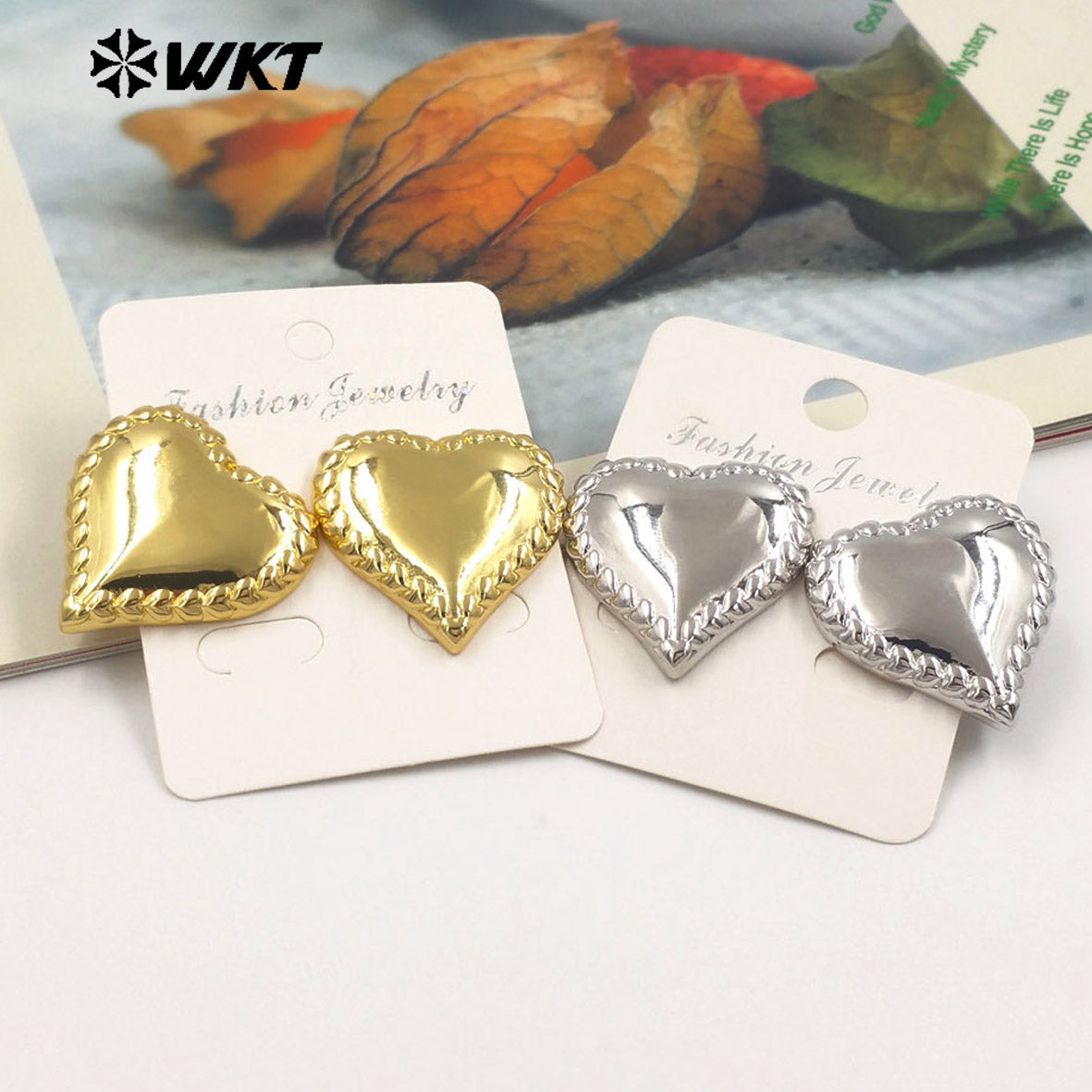WT-E772 Unique Design 18K Gold Plated and Silver Full Heart Shaped Earrings for Women As Birthday and Valentine's Day Gifts
