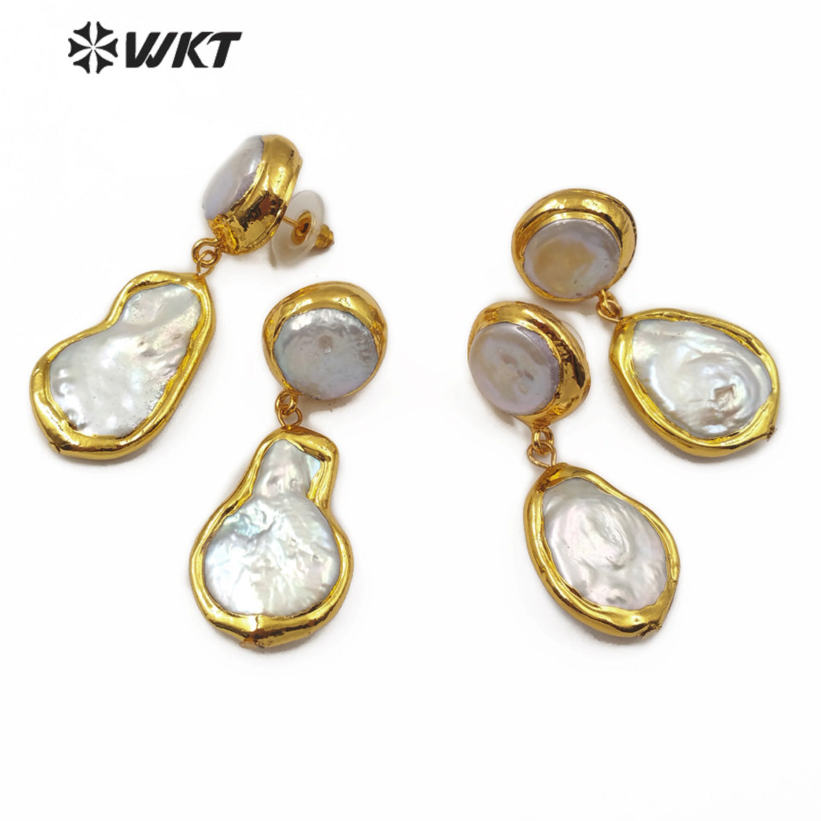 WT-E560 Wholesale Lady Jewelry Pearl Gold Plated Earrings Pear Shape Natural Freshwater Pearl Earrings