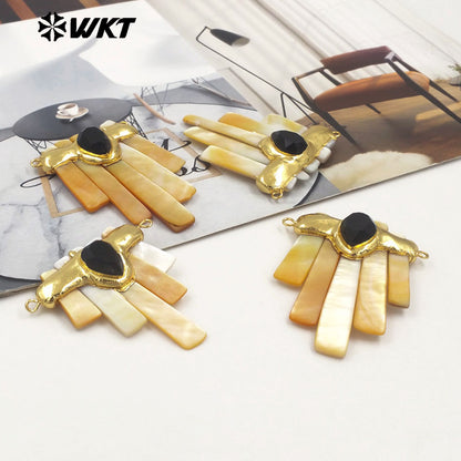 WT-JP412 Hot Sales Gold Electroplated Natural Shell Statement Pendant With Double Hoops For Necklace Jewelry Making