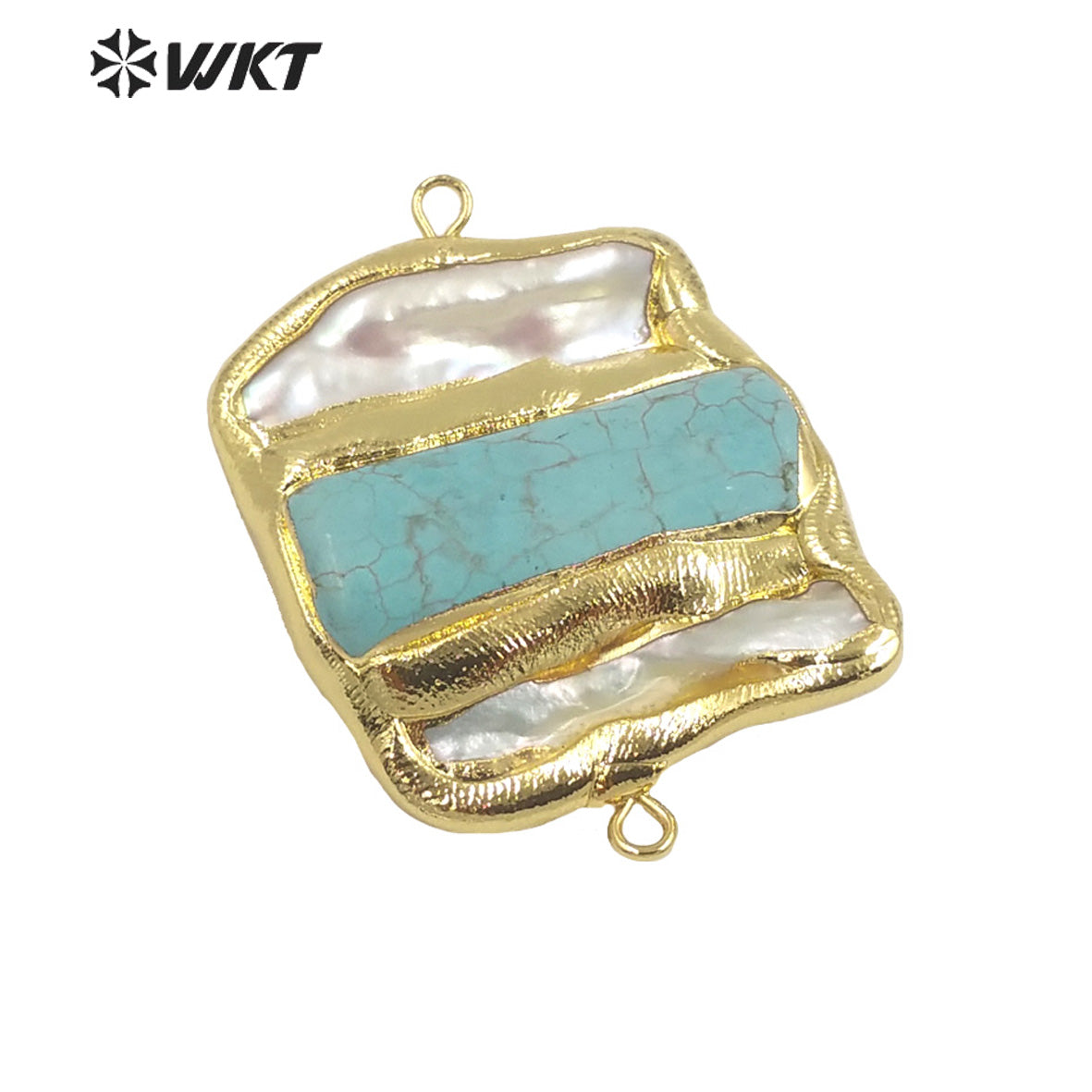 WT-JP286 WKT Noble While Pearl and GreenTurquoise Fashion Connector Double Hook Fine Pendants for Necklace Making