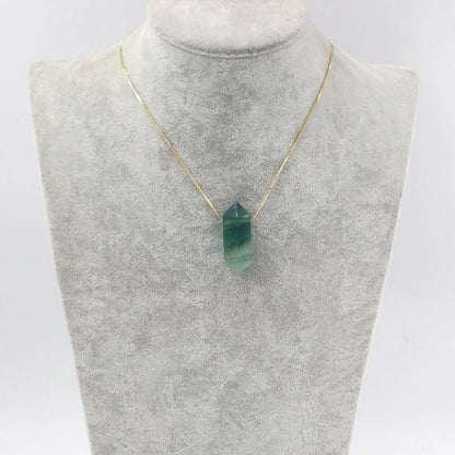WT-N1373 Crystal clear Hexagonal Column Necklace Concise Style Pendant Colorful Stone Simple Jewelry Natural Stone Necklace