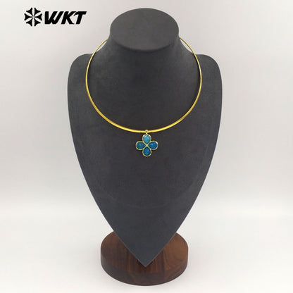 WT-N1527 Exquisite Lovely Gold Plated Vicious Natural Gemstones Little Flower Shape Necklace Choker For Lady Party Wearing