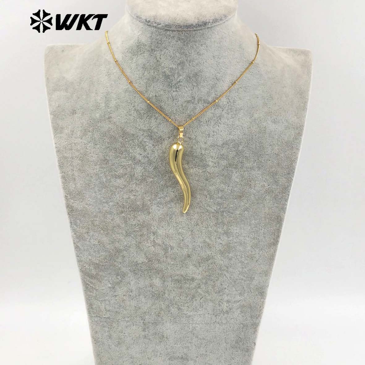 WT-N1480 New Approach Super Hot Long Pepper Horn Necklace With Full Gold Plated Jewelry